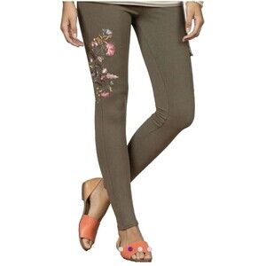 Matilda Jane Scouts Honor Pants Women’s Large Embroidered Floral Olive Green